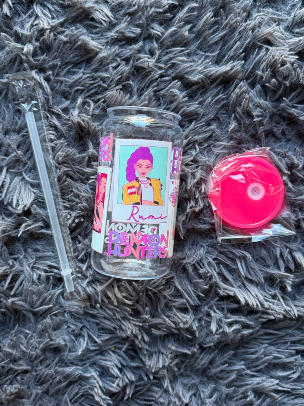 Huntrix Demon Hunters Character Acrylic  cup - Pink lid